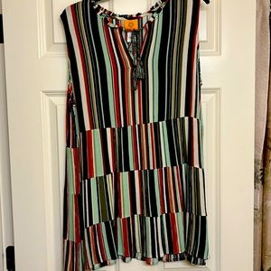 Ruby Road tank top tied tide and ruffled neckline multicolored size large